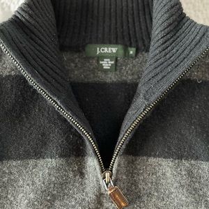 J. Crew 100% Lambs Wool Sweater Black and Grey Block Stripe